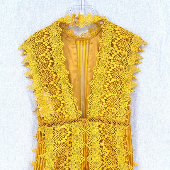 FREE PEOPLE Honey Lace Mini Dress Womens 0 Marigold Yellow Sleeveless NWT - Picture 5 of 16